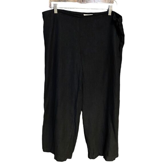 Eileen Fisher Sz M Black Linen Lightweight Ankle Office Workwear Pants - Picture 1 of 6